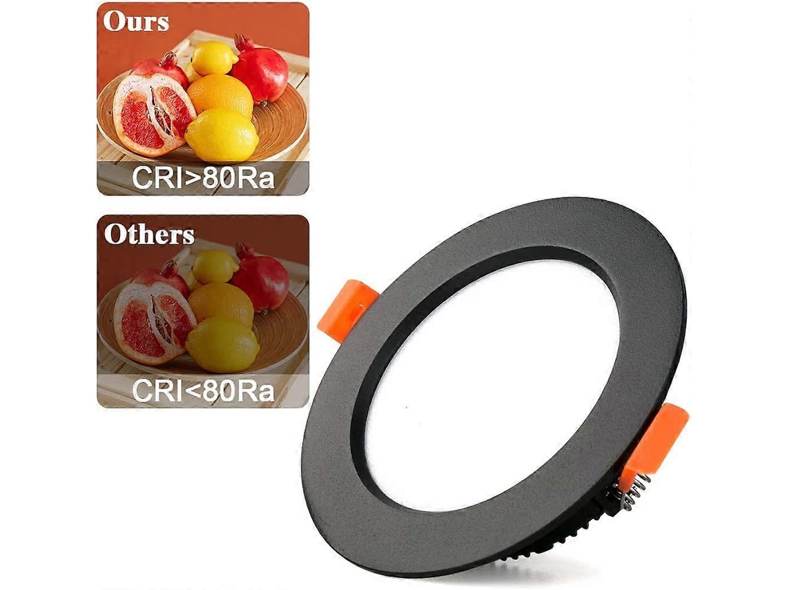 Rebe foco Empotrado Led Negro Ultraplano, 5 Unidades 7w 700lm, Ip44, Branco Quente 6000k, Ac 220 240v, Corte 80 90mm, Redondo Delgado