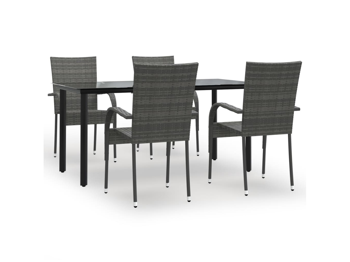 5 Pcs Conjunto de Jantar P/ Jardim Vime Pe Cinzento MAISON EXCLUSIVE
