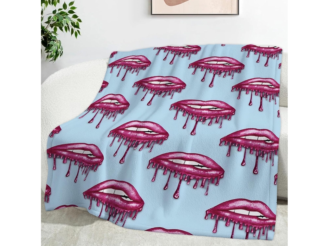 Manta Abstrata com Estampa de Lábios 150x200 Cm Multifuncional Macia e Aconchegante em Flanela Ideal para Cama