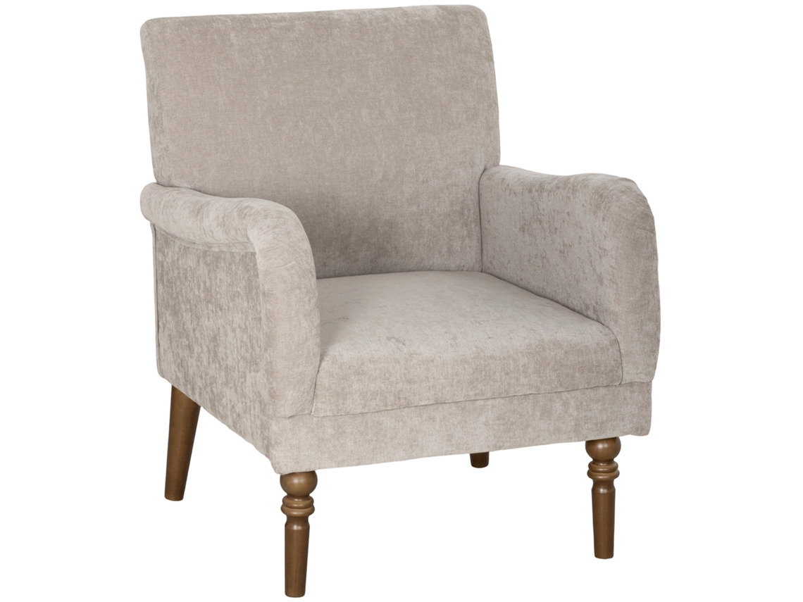 Poltrona Relax Linho Braços Elegantes Pés Madeira Acolchoado Cinzento