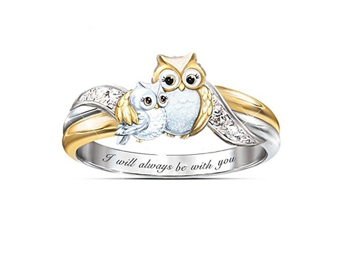 Anel De Mãe Pavê De Coruja Design Animal