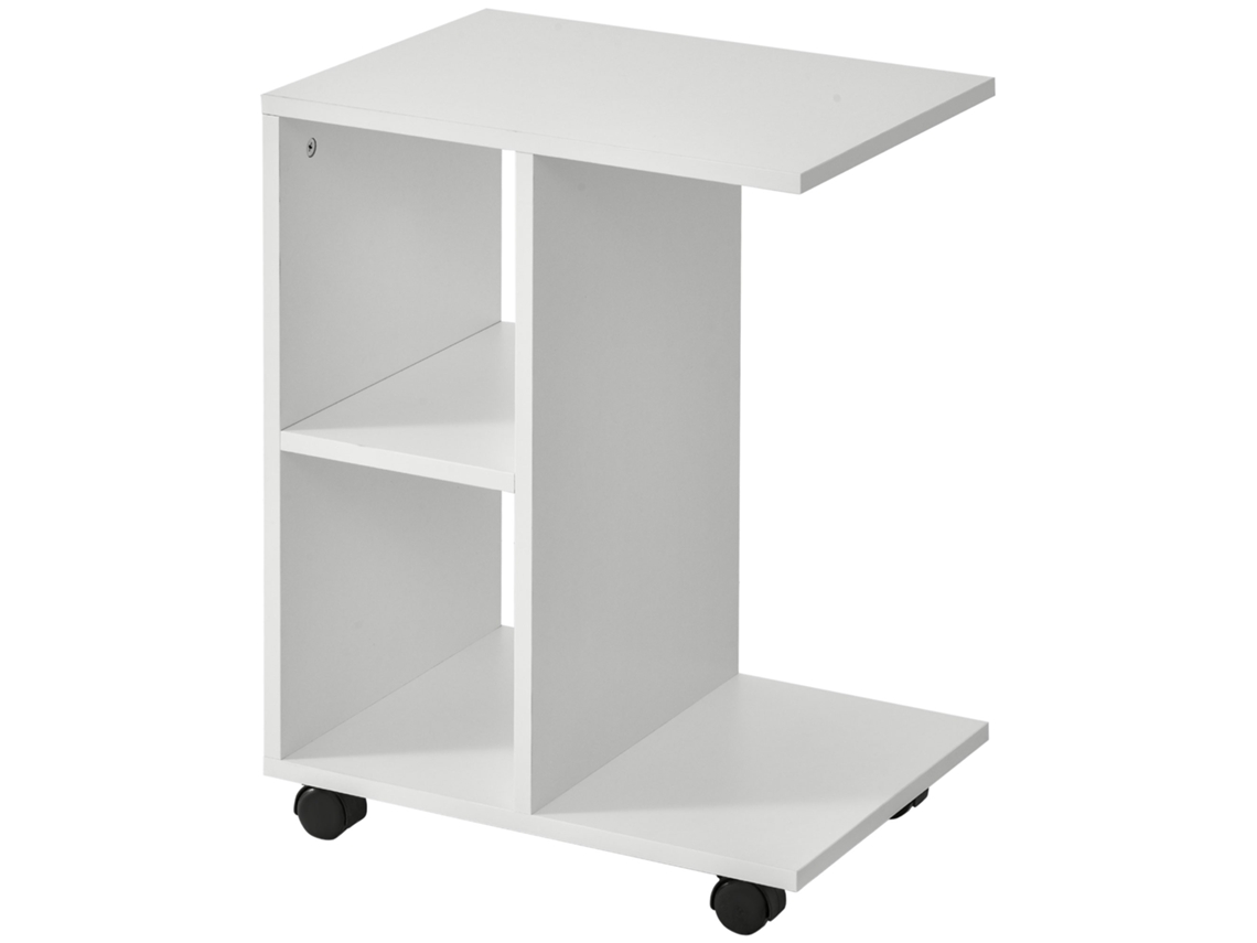 Mesa Lateral Com Rodízios Em C Com Prateleiras Branca