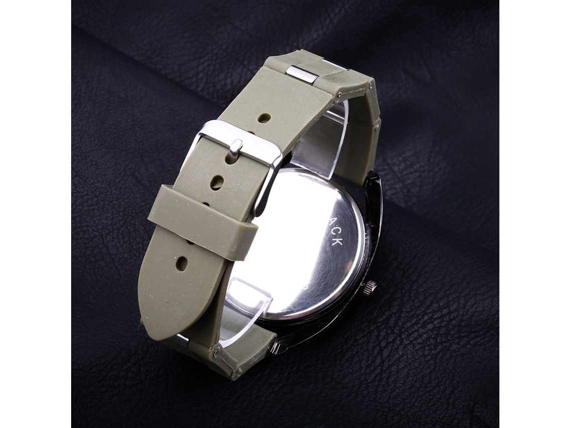 Reloj Casual Para Hombre De Cuarzo Con Correa De Silicona Dial Redondo Y Tres Esferas Color Verde Ejército