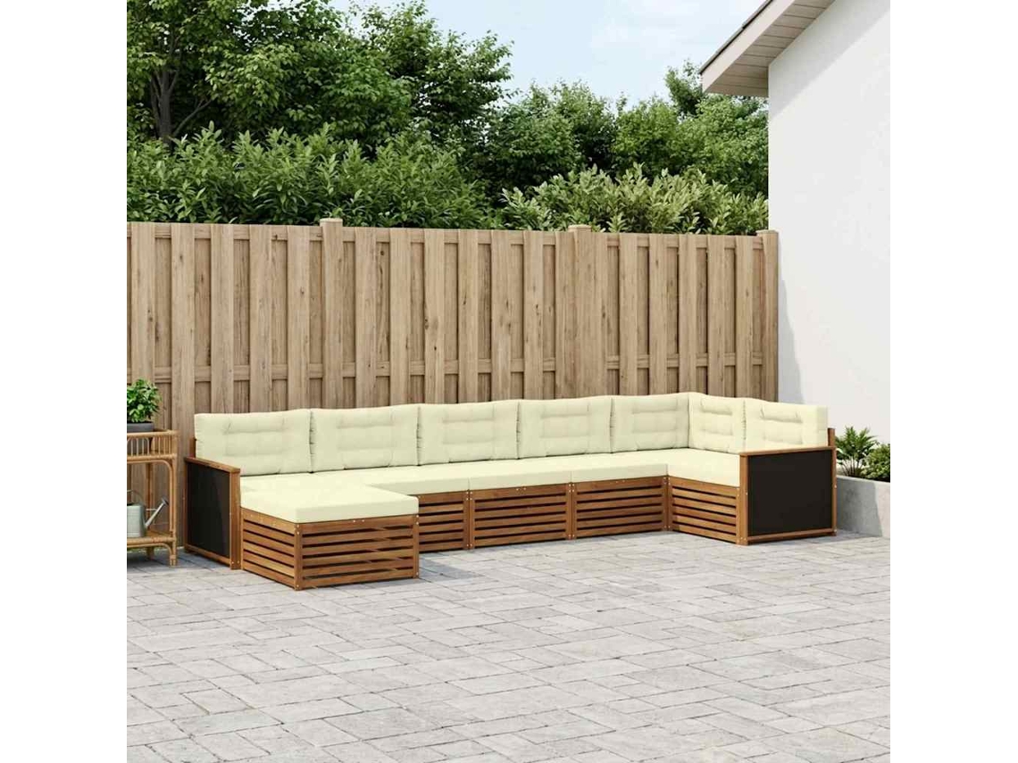 Vidaxl Conjunto De Sofás Para Exterior 7 Unid. Natural E Creme