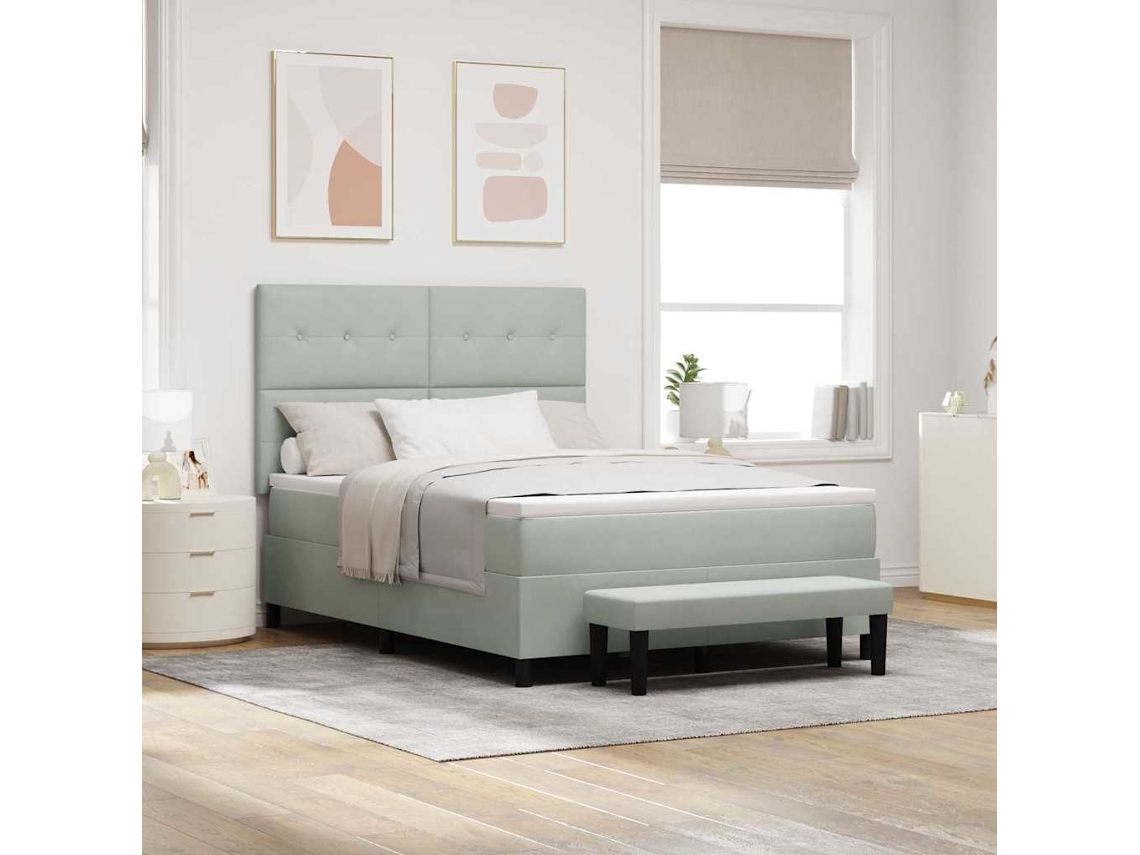 Vidaxl Cama Box Com Cabeceira Cinzento-claro 200 X 160 Cm Veludo