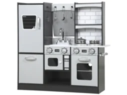 Cozinha de Brinquedo de Madeira com Acessórios de Aço Inoxidável Acústicos para Crianças a Partir Dos 3 Anos Marrom Escuro Ge
