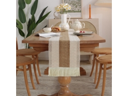 Caminho De Mesa Boho Creme/marrom Com Franjas