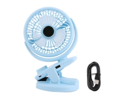 Vantilador Clip Usb Recarregável Giratório 360º Azul Portátil