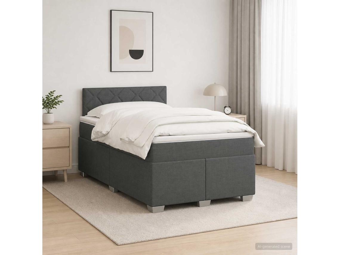 Vidaxl Cama Box Spring Com Colchão E Led Cinzento-escuro 120 X 190 Cm
