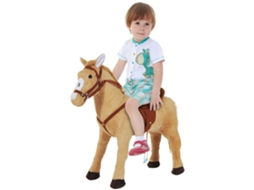 Cavalo de Montaria com Rodas, 60cm, Som, Pelúcia, Bege, 2+ Anos