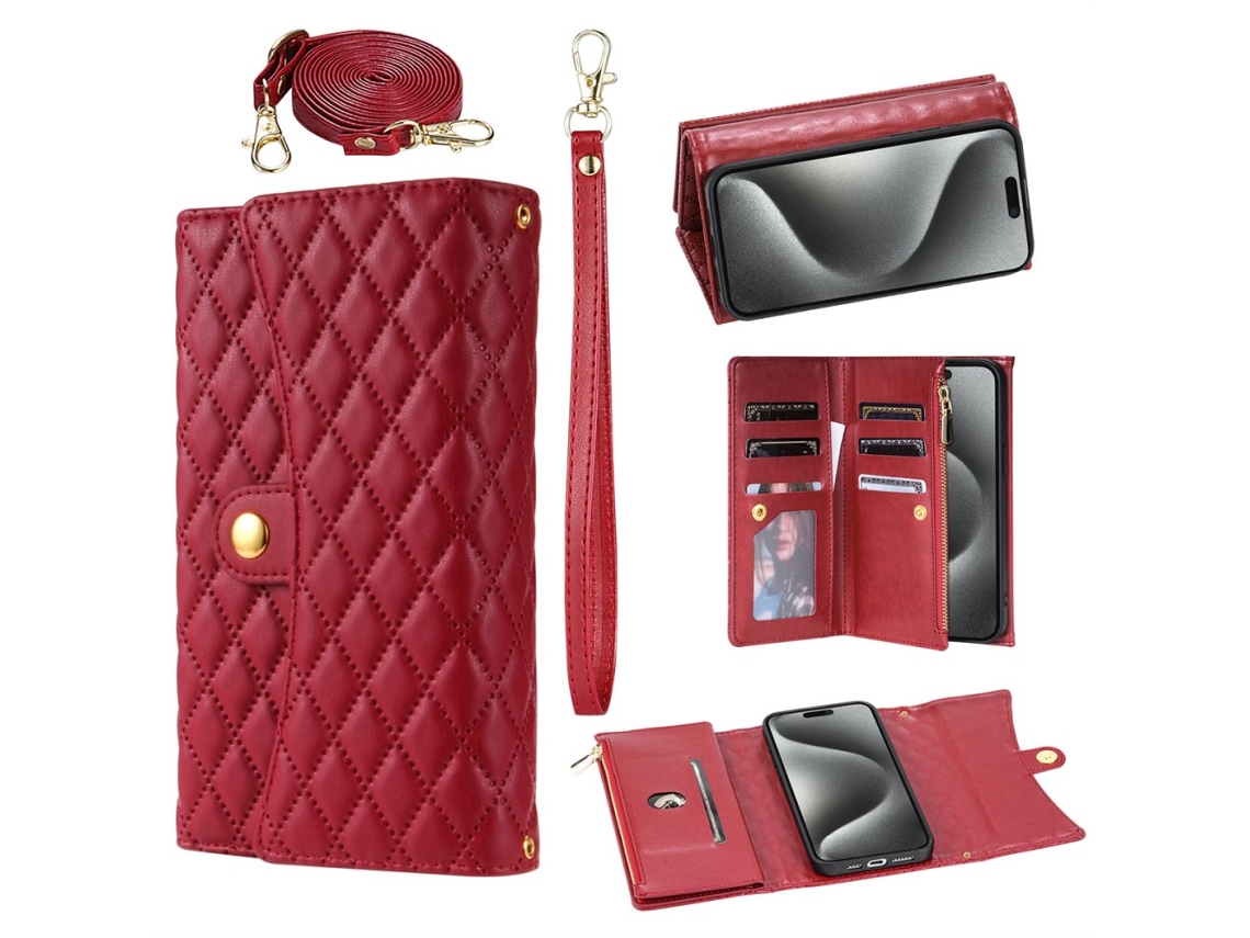 Capa Pega Para Iphone 13 Pele Sintética Vermelho