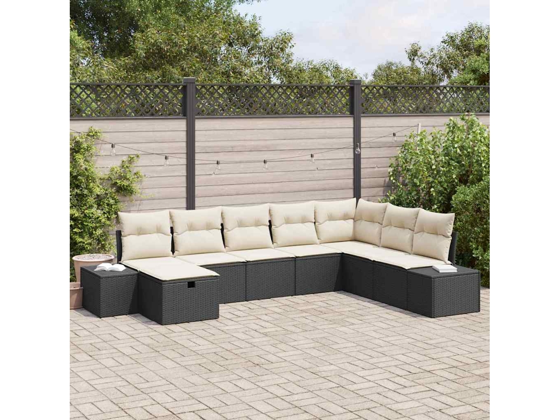 Vidaxl Conjunto De Sofá De Jardim 8 Unid. Preto Vime Pe