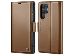 Capa Para Samsung Galaxy S22 Ultra 5g Borboleta Fivela Litchi Textura De Telefone De Couro Rfid Antirroubo Marrom