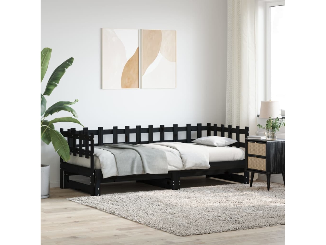 Sofá cama extraíble 2x(90x200) cm pino macizo negro