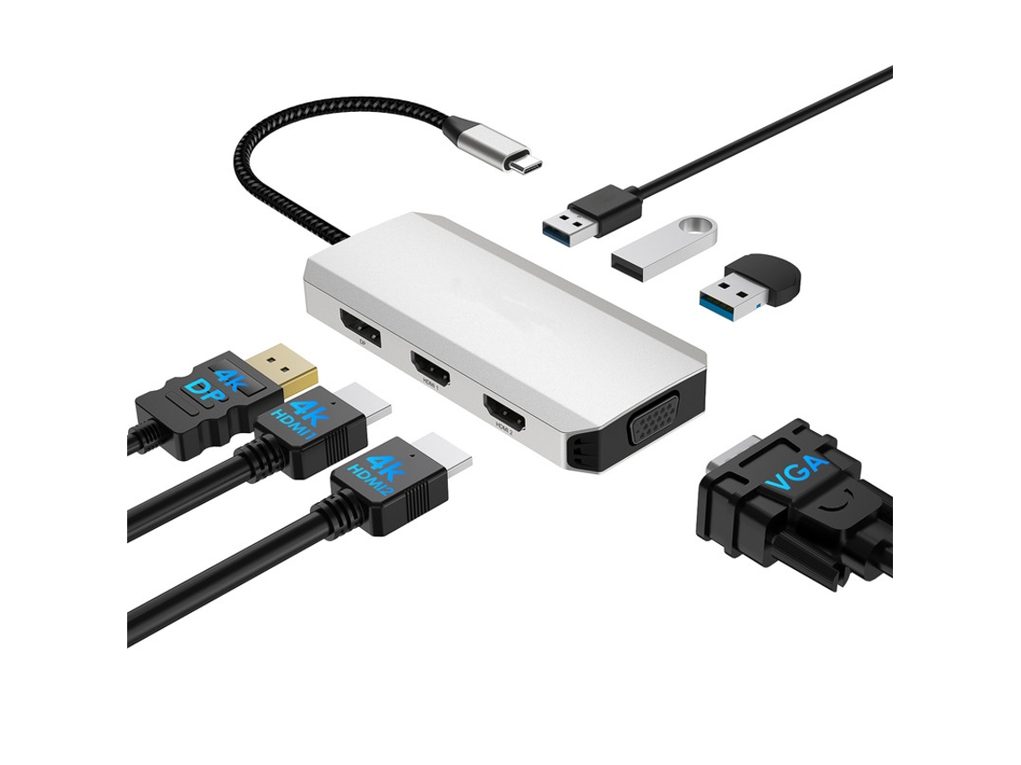 Yizhood Docking Station USB C Monitores 4 7 Em 1 Dual 4k Hdmi 4k Dp Vga Para Dell / Hp / Lenovo / Thinkpad Cinza