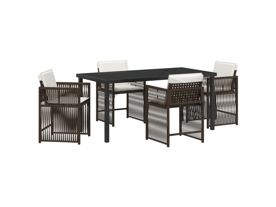 Conjunto 5 De Jantar Para Jardim Com Almofadas Vidaxl Marron Vime Poly Rattan