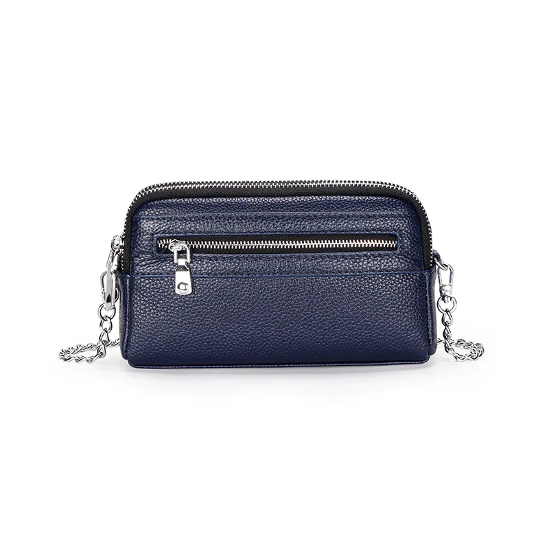 Bolsa De Mão Feminina Em Couro Genuíno Com Corrente, Estilo Carteira Transversal, Porta-moedas Feminino.