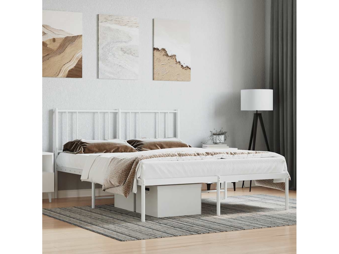 Vidaxl Estrutura De Cama Com Cabeceira 140x200 Cm Metal Branco