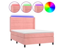 Cama Box Spring C/ Colchão/led 140x200 Cm Veludo Rosa MAISON EXCLUSIVE