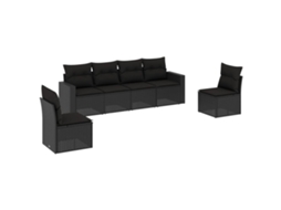 Conjunto de sofá de jardim 6 peças com almofadões Vime Pe Preto MAISON EXCLUSIVE (6 peças)