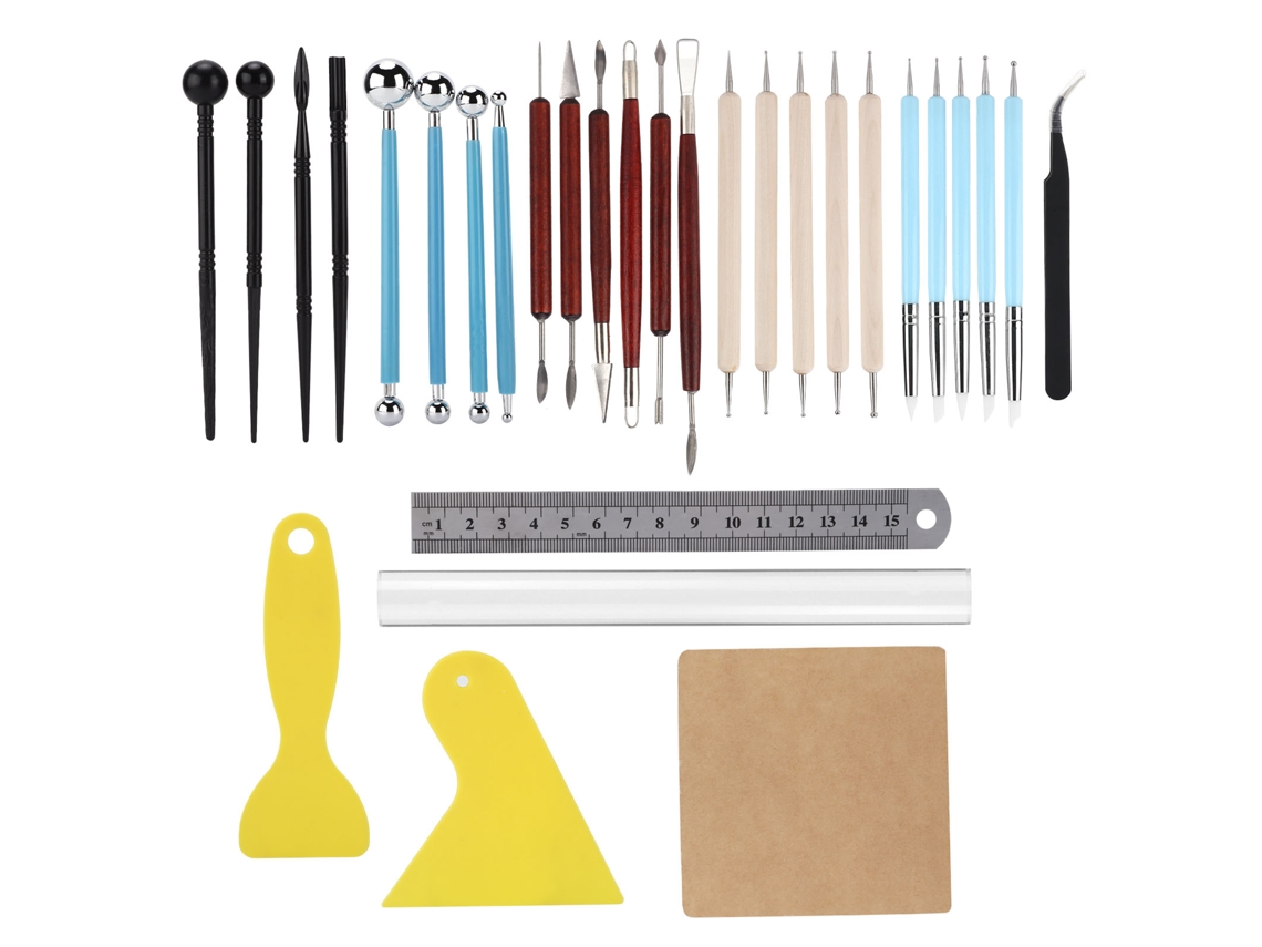 30 Peças De Ferramentas De Argila Aço Inoxidável Silicone Plástico Acessórios Práticos Para Modelagem