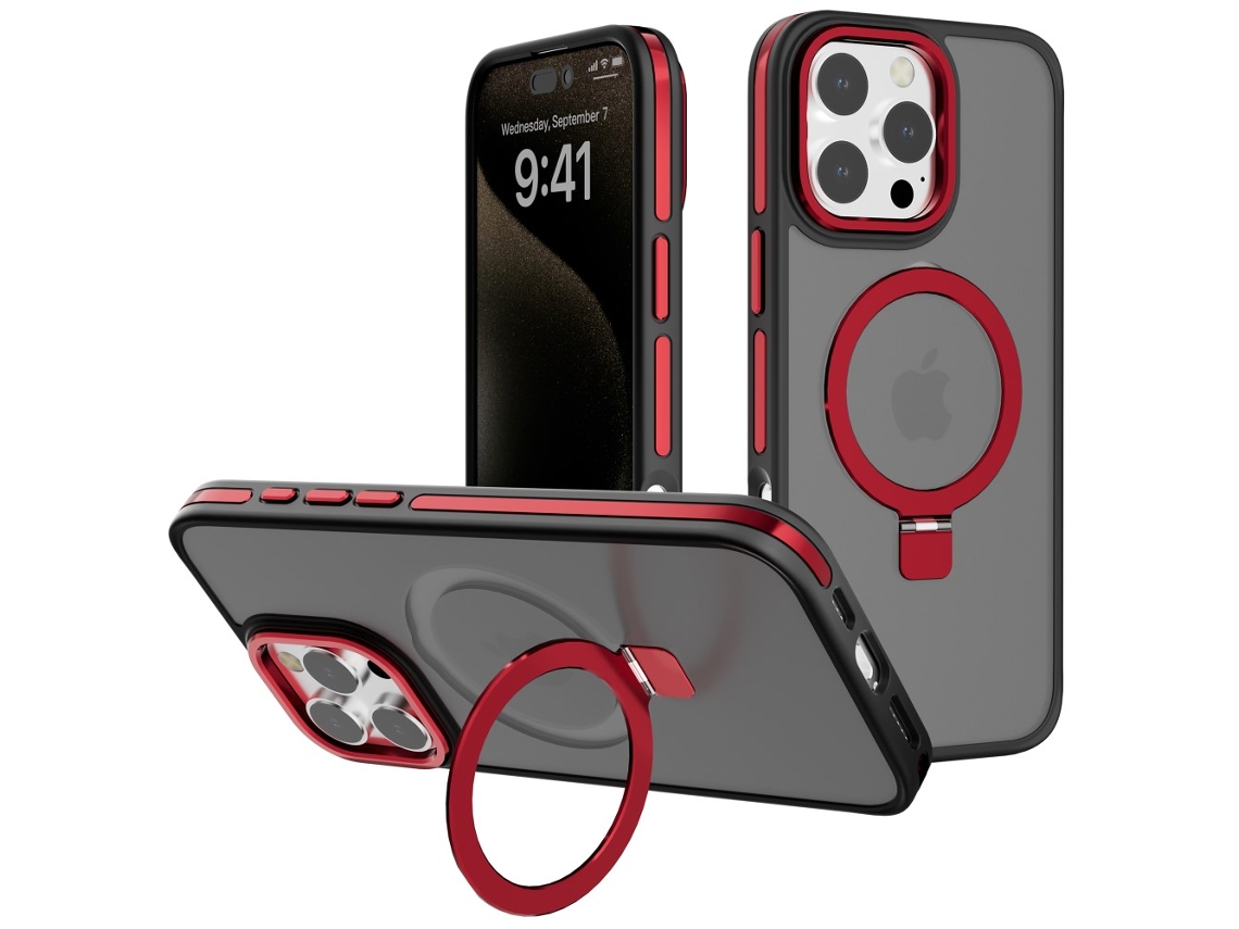 Suporte Casa Para Iphone 15 Pro Max Pele Sintética Magnética Vermelho