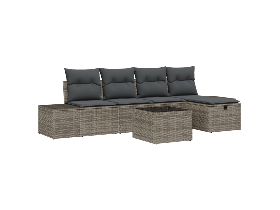 Conjunto 6 Conjunto De Sofá De Jardim Vidaxl Cinzento Vime Pe (55 X 55 X 37 Cm)