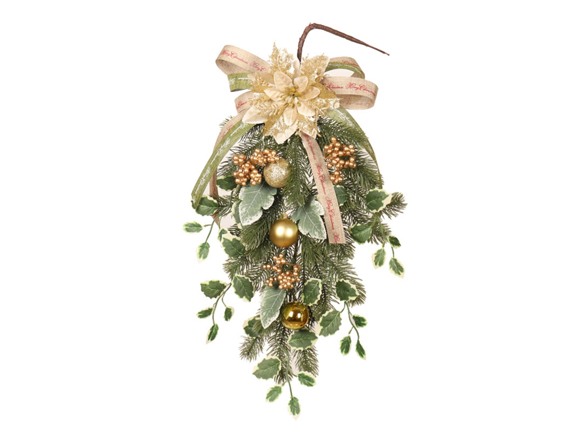 Laxiscreed Árvore De Natal Com Flores Douradas E Folhas Brancas Para Decoração Natalícia De Porta