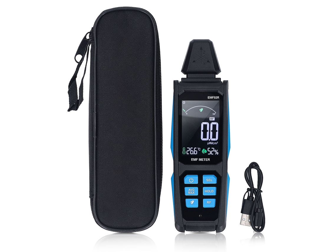 Detector de Campo Eletromagnético EMF com 3 Eixos XYZ, 30MHz a 8GHz, Alta Sensibilidade e Display Colorido