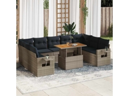 Vidaxl 10 Pcs Conjunto Sofás De Jardim C/ Almofadões Vime Pe Cinzento