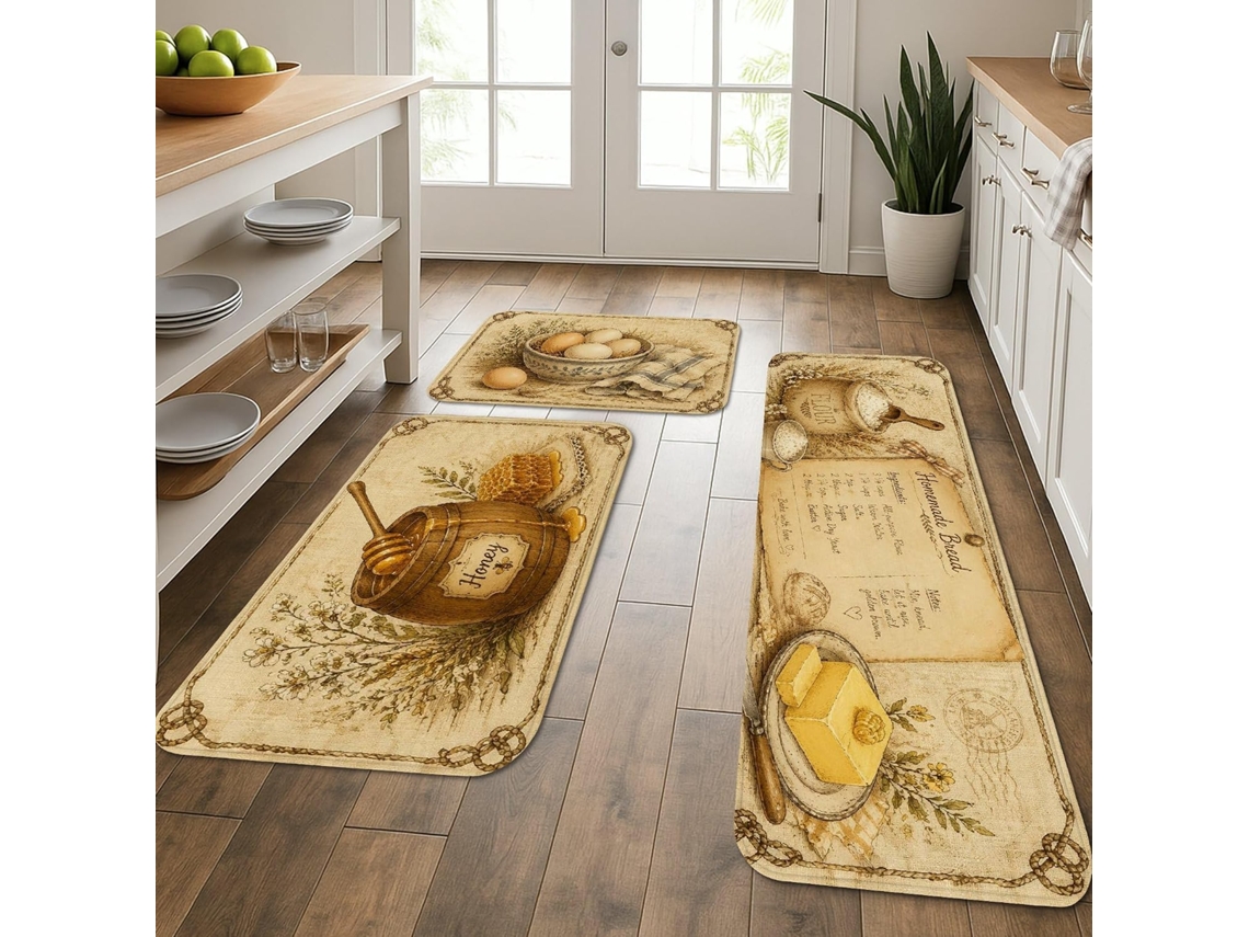 Tapetes de cozinha clássicos, estilo rústico e maciez, acolchoados, confortáveis e laváveis, ideais para pisos.