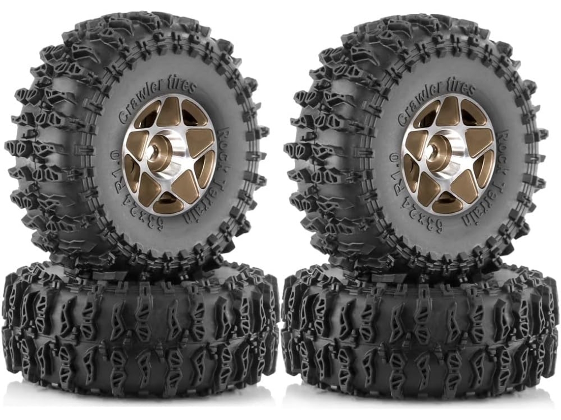 Conjunto de 4 Rodas e Pneus Beadlock de 63 Mm para Carros Rc Crawler 1/18 e 1/24 (trx4m, Scx24, Fcx24) SFUSHOS (1,0 Polegada)