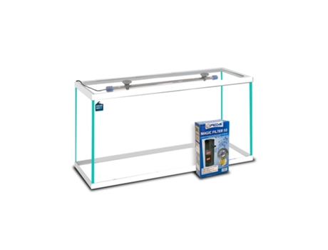 Aquário Vidro com moldura Branco 60 L. Filtro P.50 + Tubo Luz Led