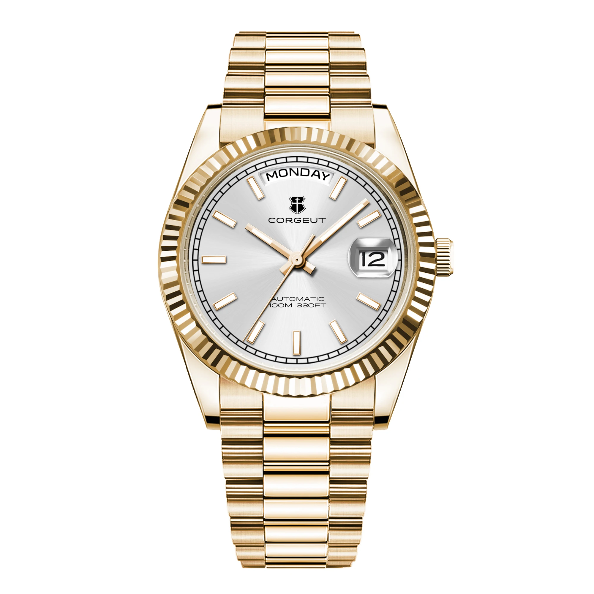 Relógio Masculino Automático Mecânico De 39 Mm (dourado), Cristal De Safira.