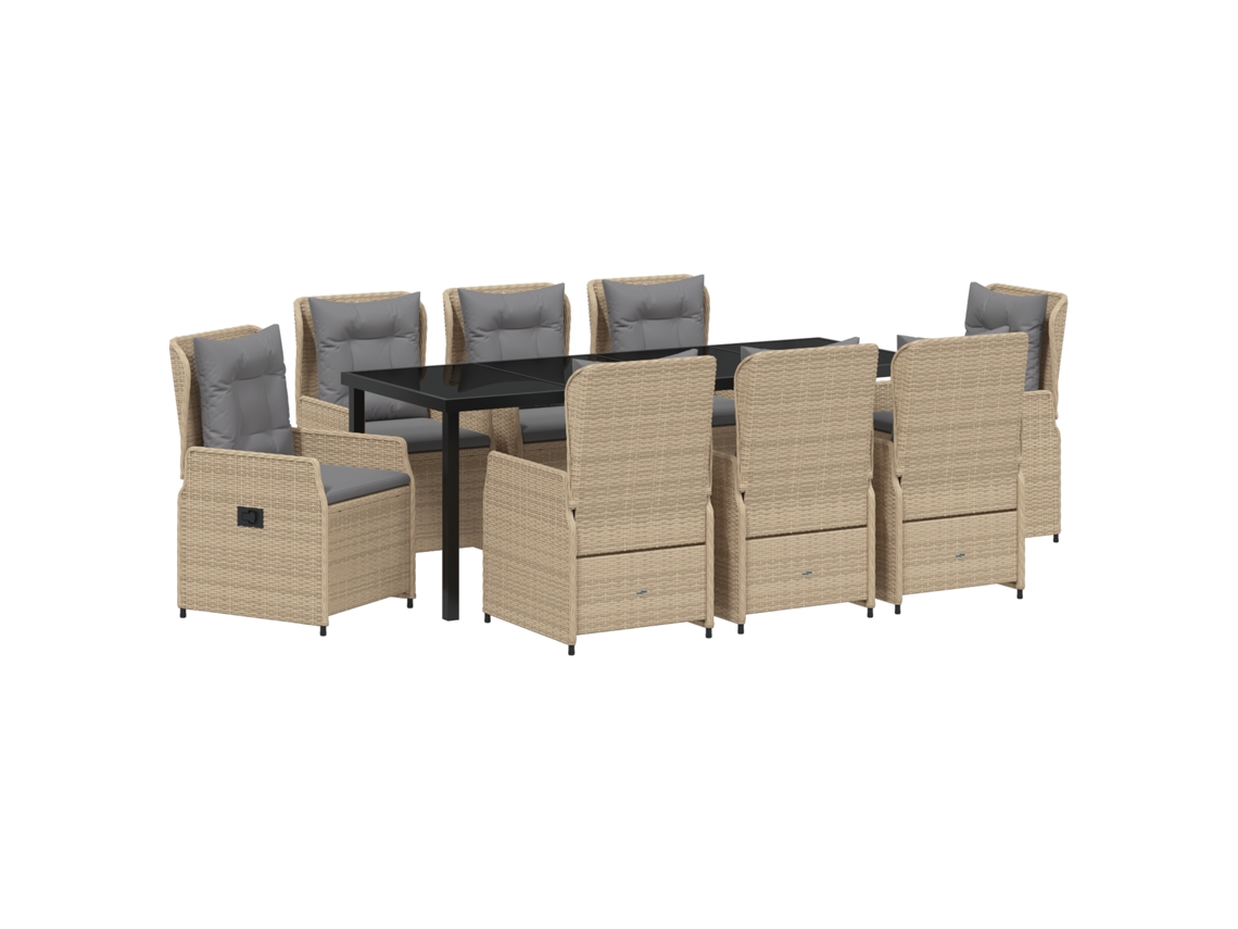 Conjunto 9 Conjunto De Jantar Para Jardim Vidaxl Bege Vime Pe (200 X 80 X 73 Cm)