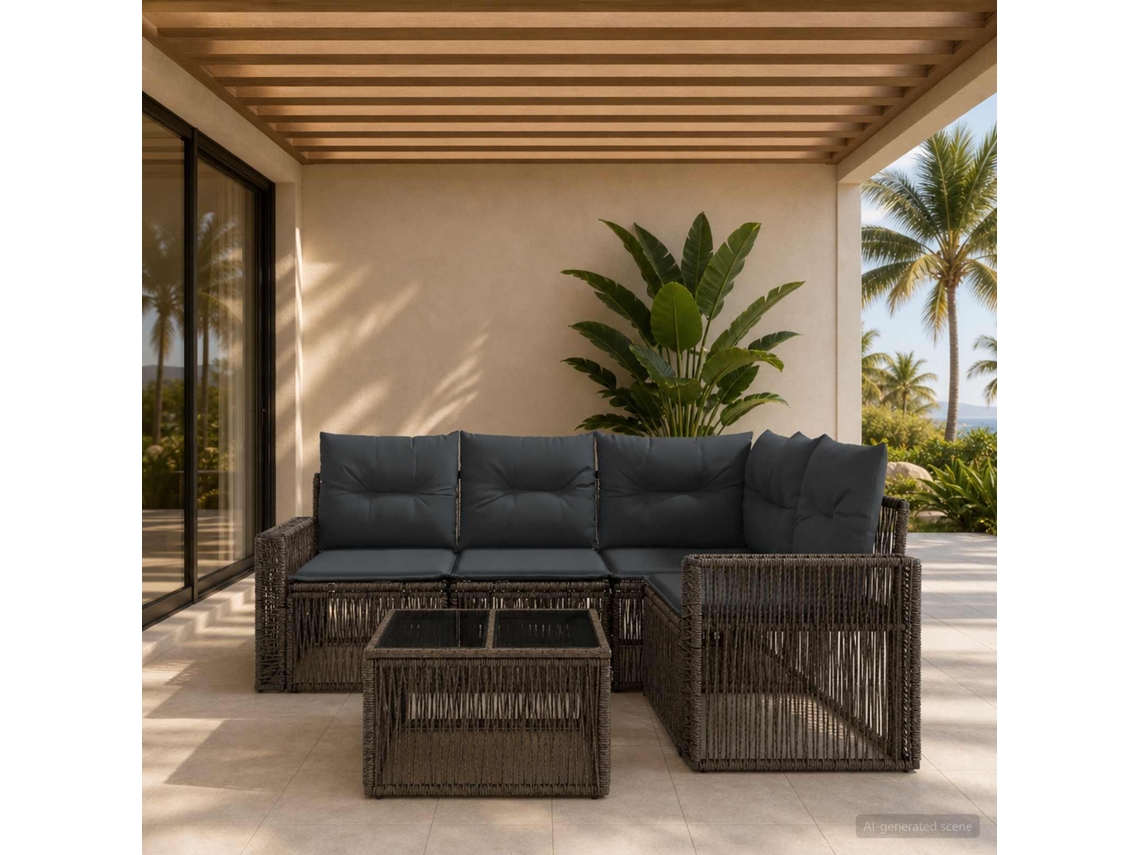 Vidaxl Conjunto De Sofá De Jardim 5 Unid. Cinza E Cinza Escuro Vime Pe