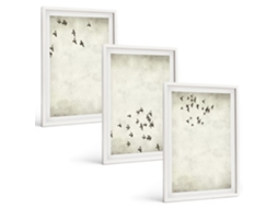 Pinturas Murais Modernas Pintura Minimalista De Pássaros Moldura Branca Quadros Para A Sala De Estar Espelharte (3 Piezas De 40x60 Cm)