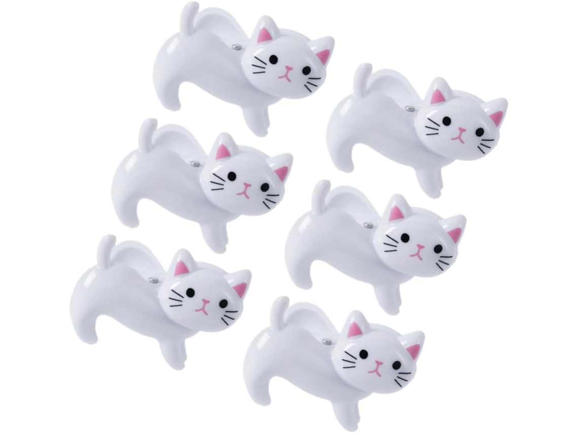 Conjunto De 6 Prendedores Roupa À Prova Vento, Em Formato De Gato, Brancos, De Ferro, Leves E Com Ótima Aderência