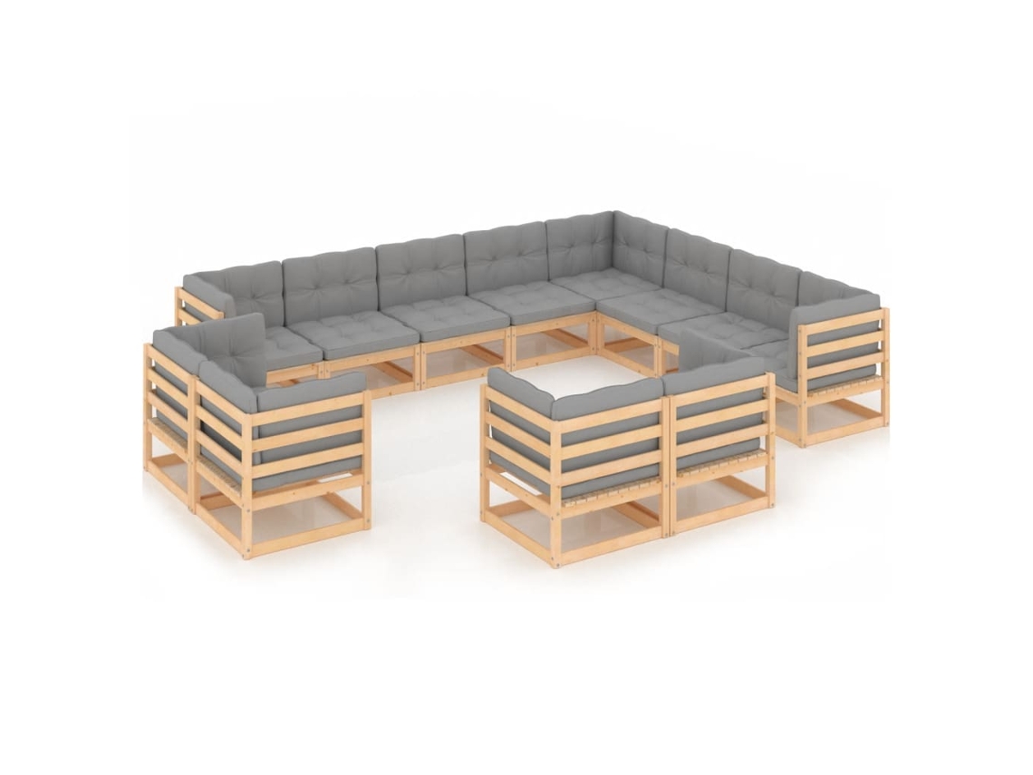 Conjunto 12 lounge de jardim com almofadões VIDAXL pinho maciço