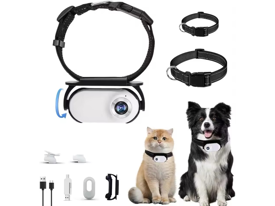 Câmera Ajustável Coleira Pet Lente Grande Angular Clipe Otg