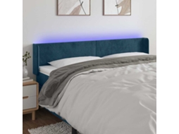 Vidaxl Cabeceira Cama C/ Luzes Led Veludo 203x16x78/88 Cm Azul-escuro