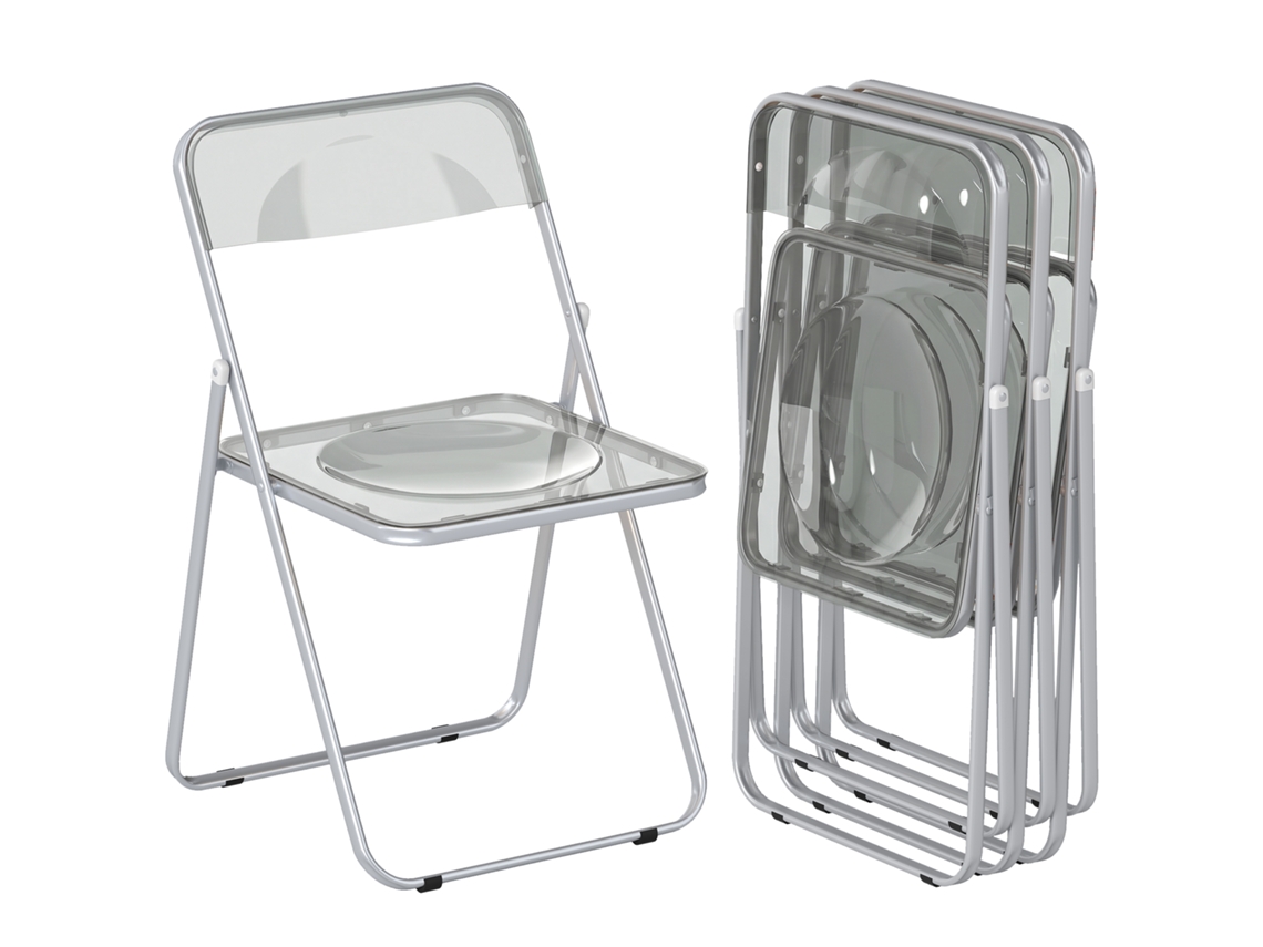 Conjunto De 4 Cadeiras Dobráveis Em Acrílico Transparente, Cinza.