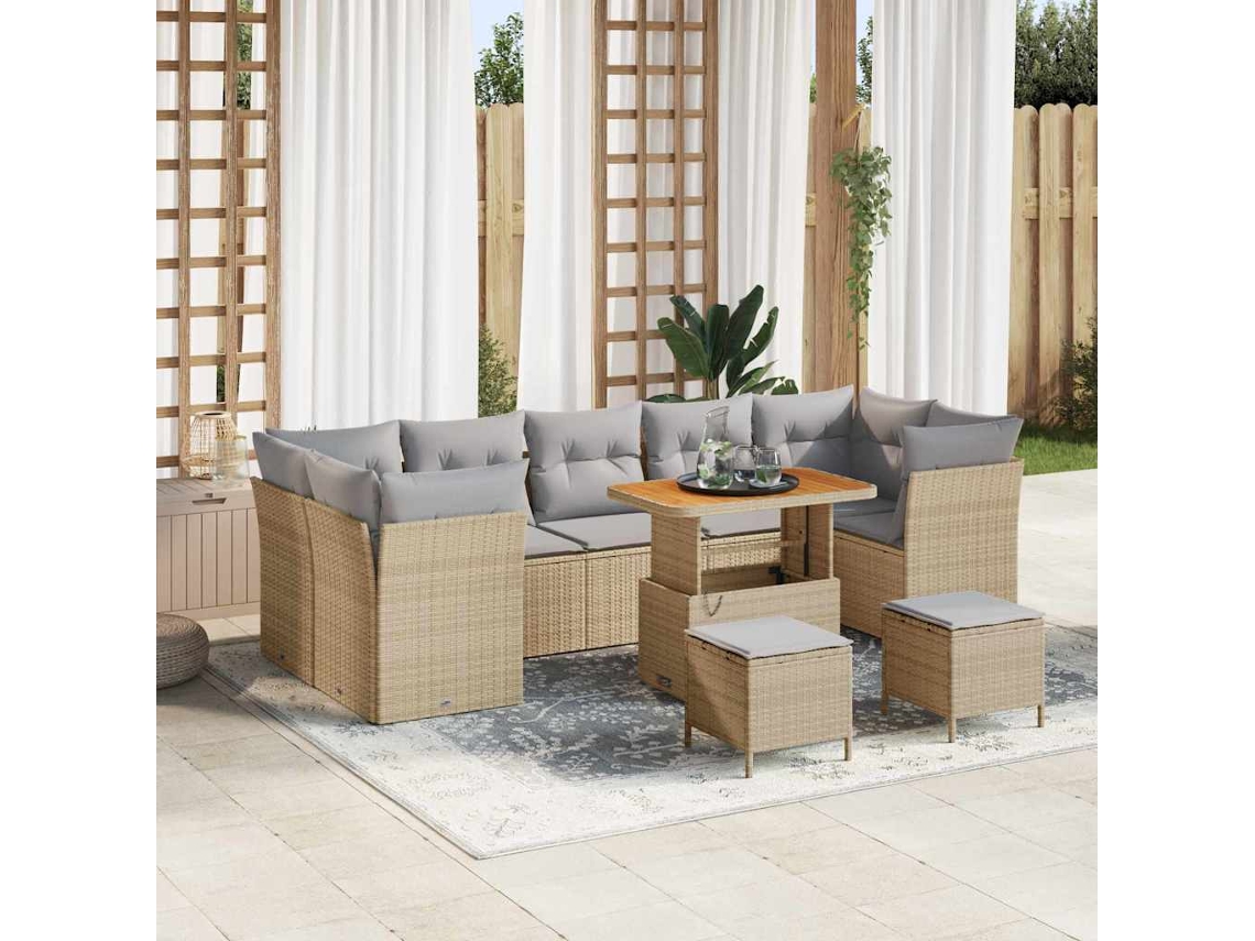 Vidaxl Conjunto De Sofá De Jardim 10 Pcs Bege Vime Pe