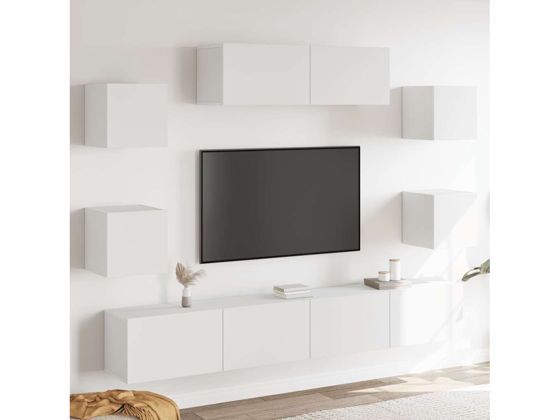 Vidaxl Conjunto Móveis De Tv 7 Pcs Madeira Processada Branco