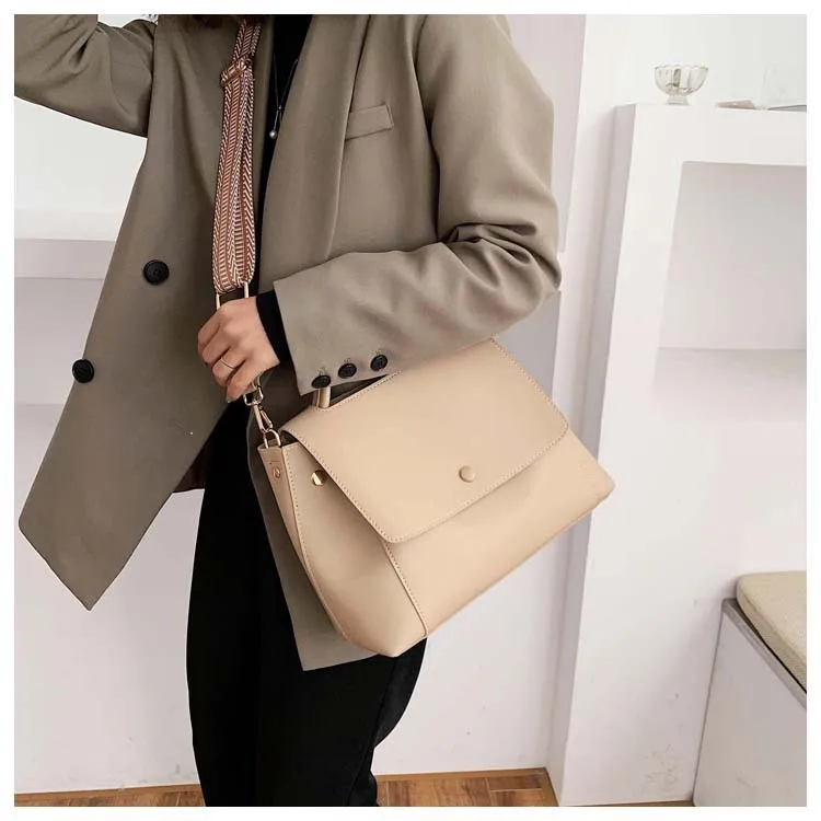 (cáqui, 29,5 X 23 X 12 Cm) Bolsa Feminina Elegante Em Couro Pu, Grande Capacidade, Nova Bolsa Transversal/de Ombro Feminina Em Cor Sólida.