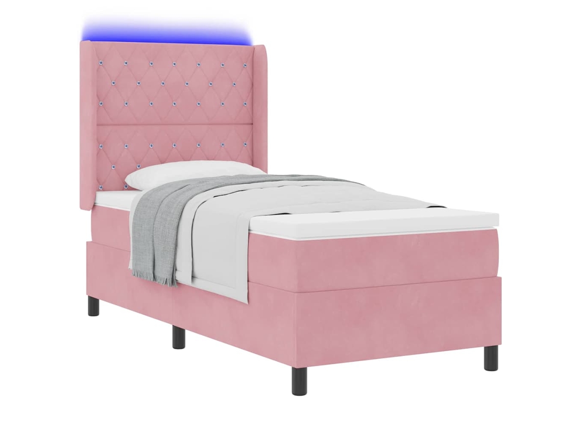 Cama Box com Colchão com Led Rosa 90 X 190 Cm Veludo MAISON EXCLUSIVE