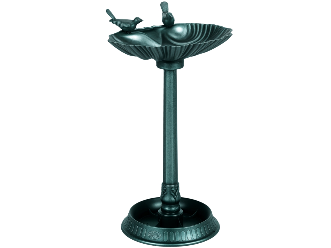 Bebedeira De Pássaros, Bebedeira De Pássaros Com Estátuas, 2 Bacias, Plástico, Visual Antigo, 49,5l X 38w X 81h Cm, Verde Escuro-pt