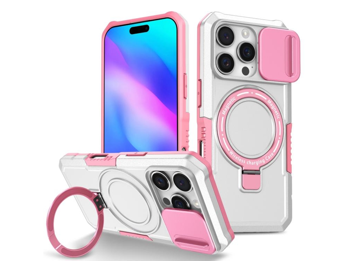 Capa Zruxe Compativel Com Iphone 16 Pro (sliding Camshield - Magsafe - Tpu - Pc - Rosa E Branco)