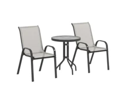 Conjunto exterior 3 peças com 2 poltronas empilháveis e mesa de vidro ZENCORE SERVICES cinza claro