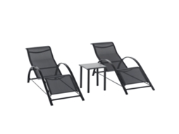 Conjunto de 2 espreguiçadeiras chaise longue, mesa de centro em vidro temperado, Preto | S/MARCA